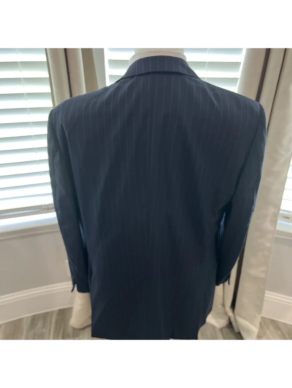 ERMENEGILDO ZEGNA MENS SUIT JACKET BLAZER 44R BLUE WITH PINSTRIPES WOOL SILK